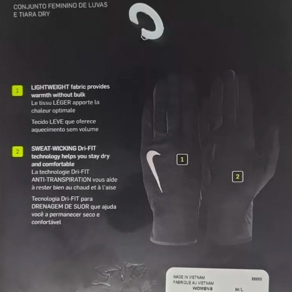 Nike Women's Dry Running Headband & Glove Set Medium/Large 87645 New With Tags - Picture 4 of 4